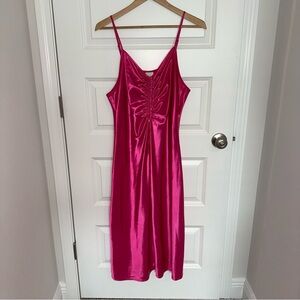 a new day Fuchsia Satin Midi Dress